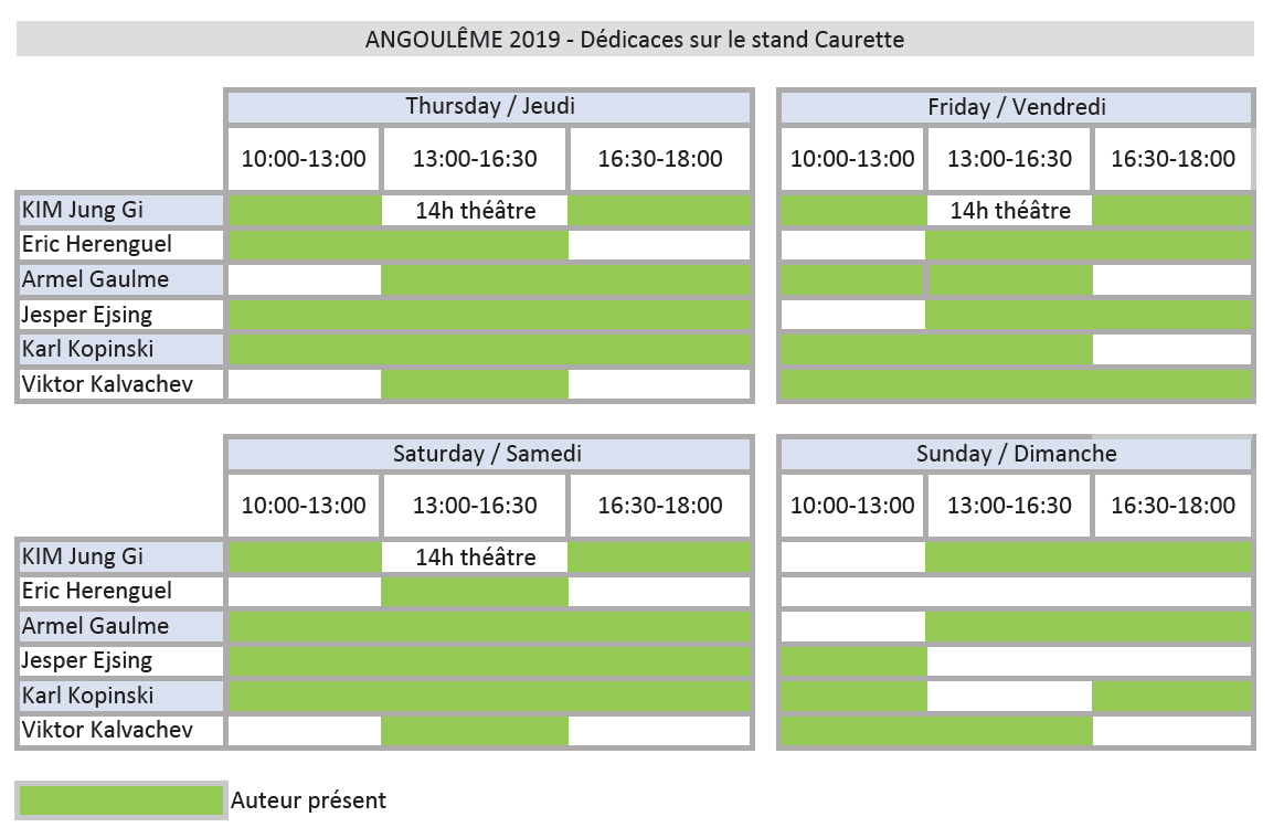 Auteurs présents à Angouleme Caurette 2019