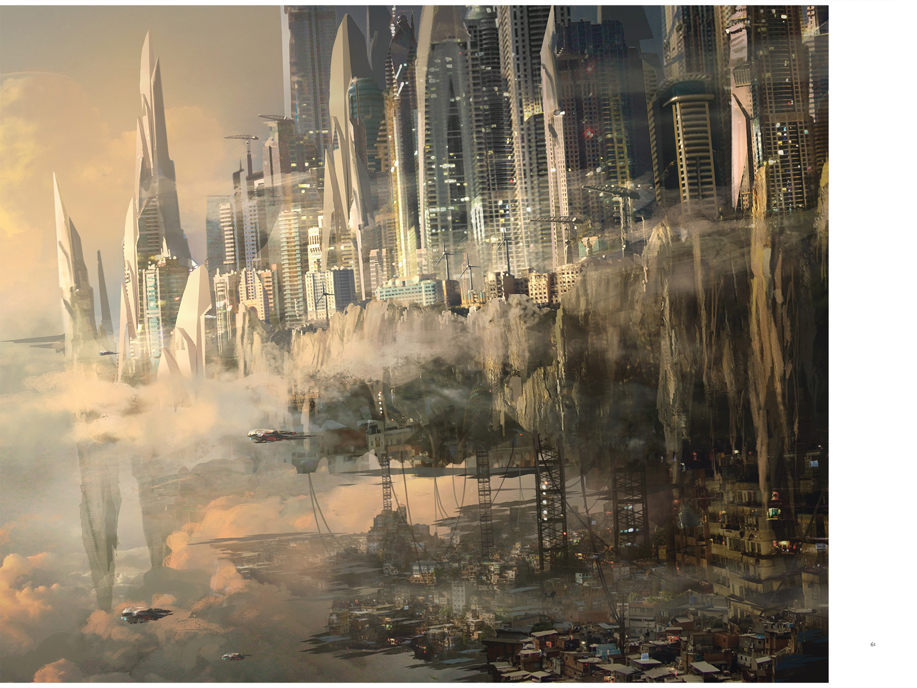 Peinture numérique d'une ville légendaire, et son reflet sur l'eau.