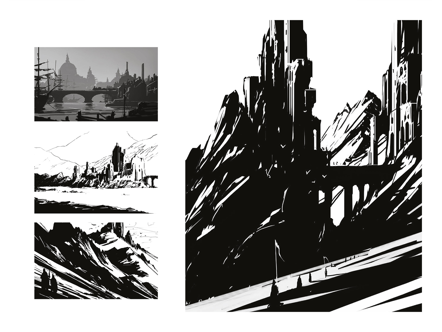 Extrait de Worlds de Raphael Lacoste. Croquis ville.