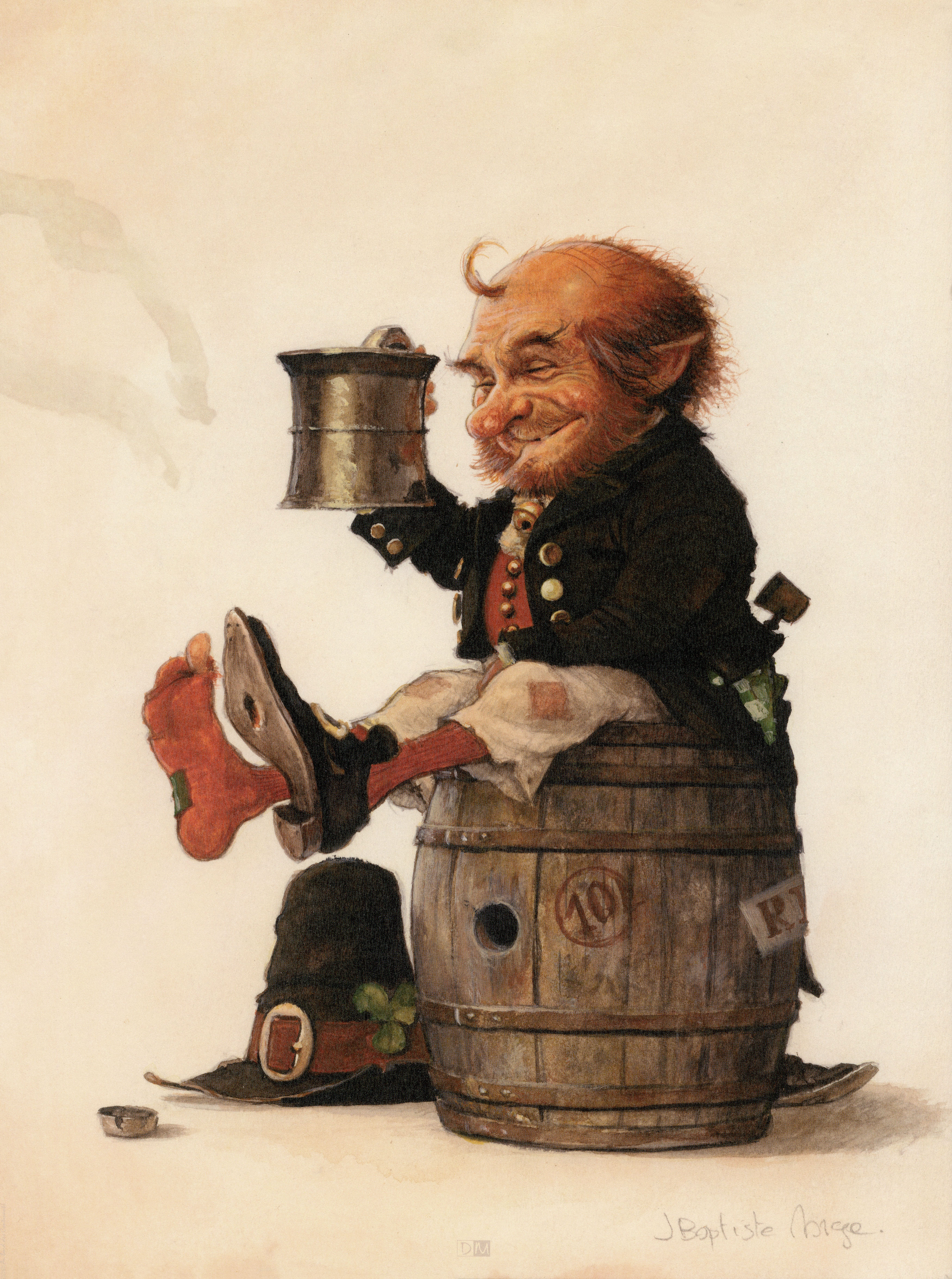 Celtic Fairies de Jean-Baptiste Monge : un gnome irlandais et sa chope de bière.