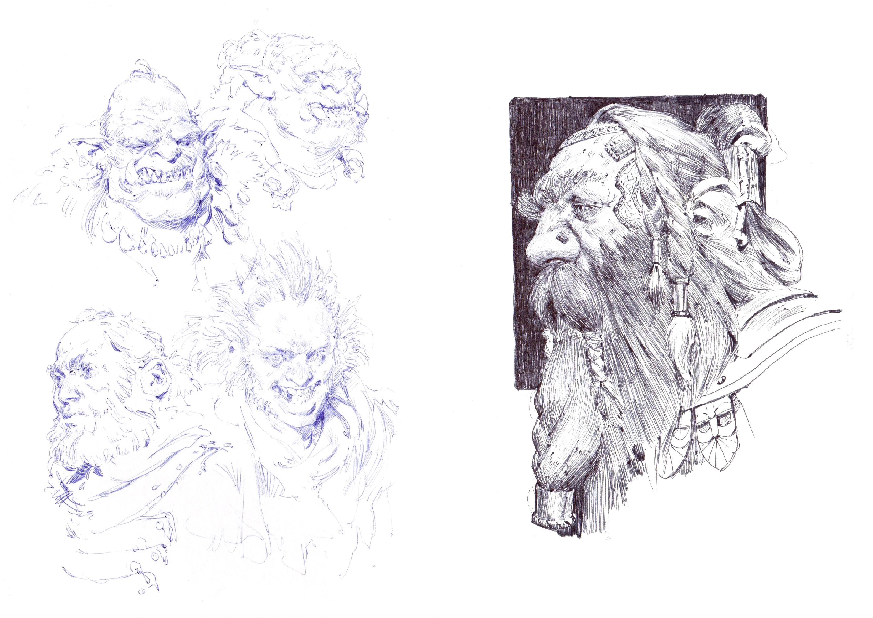 Croquis d'orcs et de nains, issus du sketchbook Decade