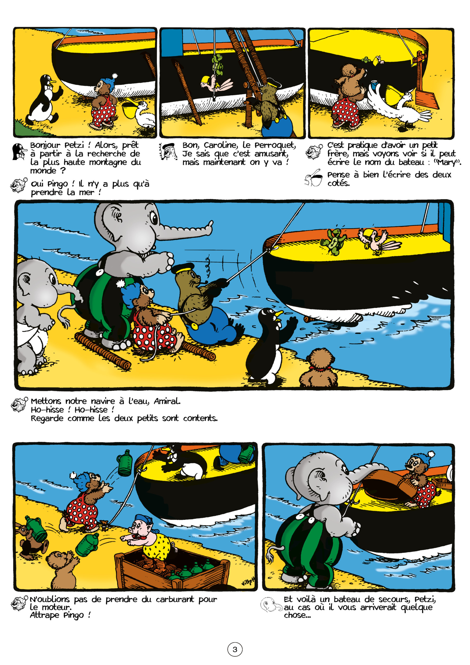 Extrait de la bande dessinée jeunesse Petzi Alpiniste.