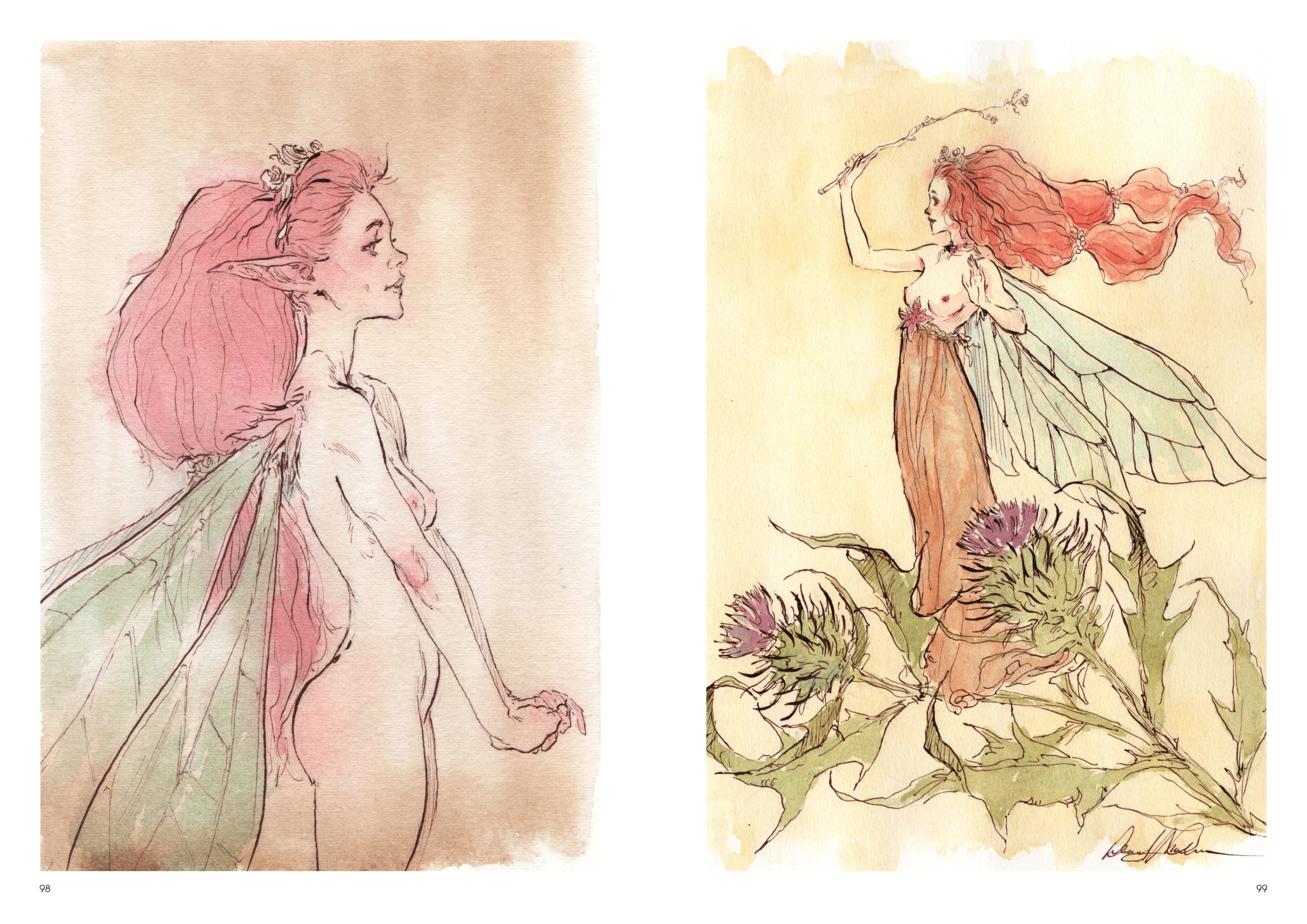 Image de l'artbook Daya de Daniel Landerman. Dessins de fées du printemps.