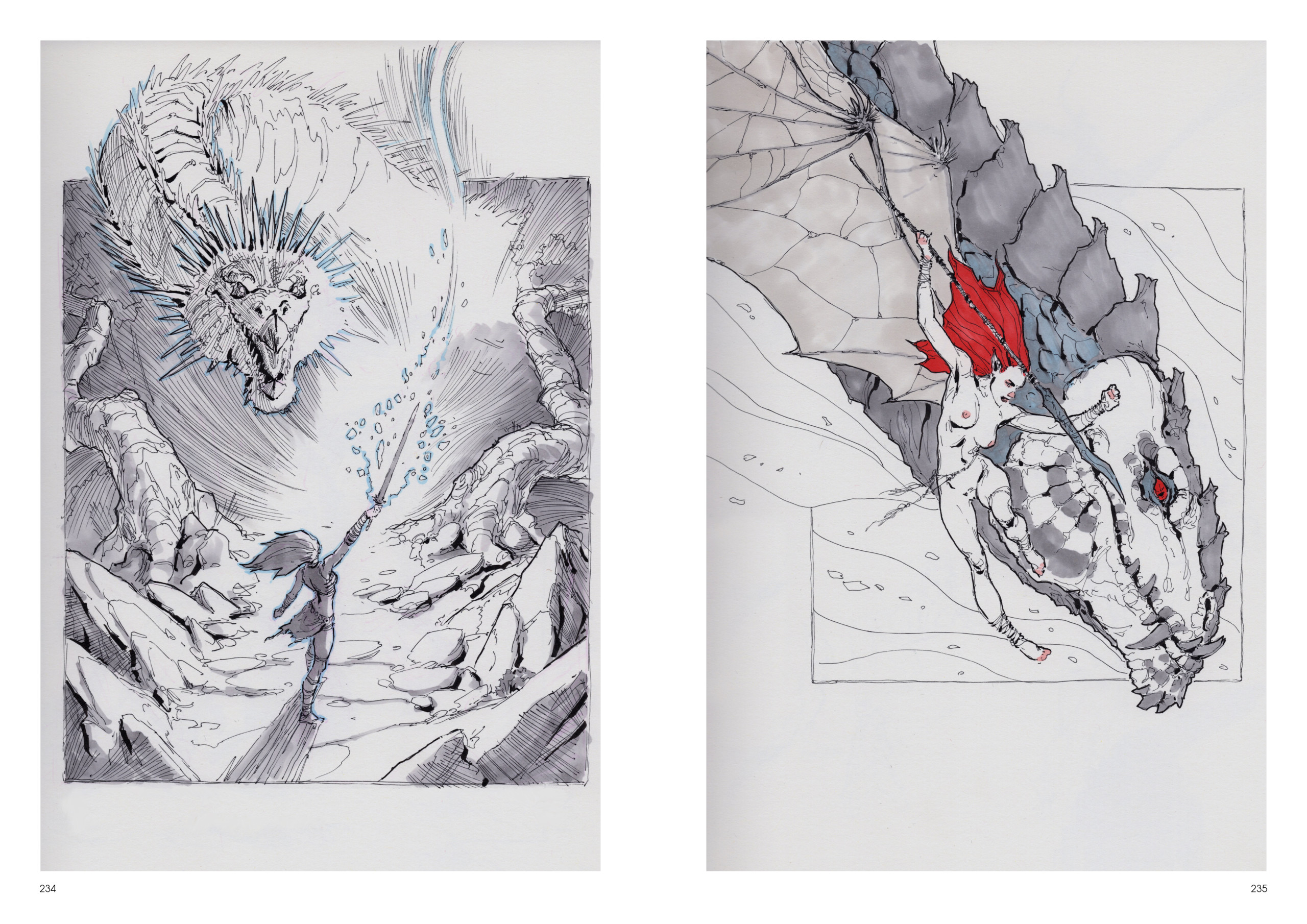 Image de l'artbook Daya de Daniel Landerman. Attaques contre dragons.