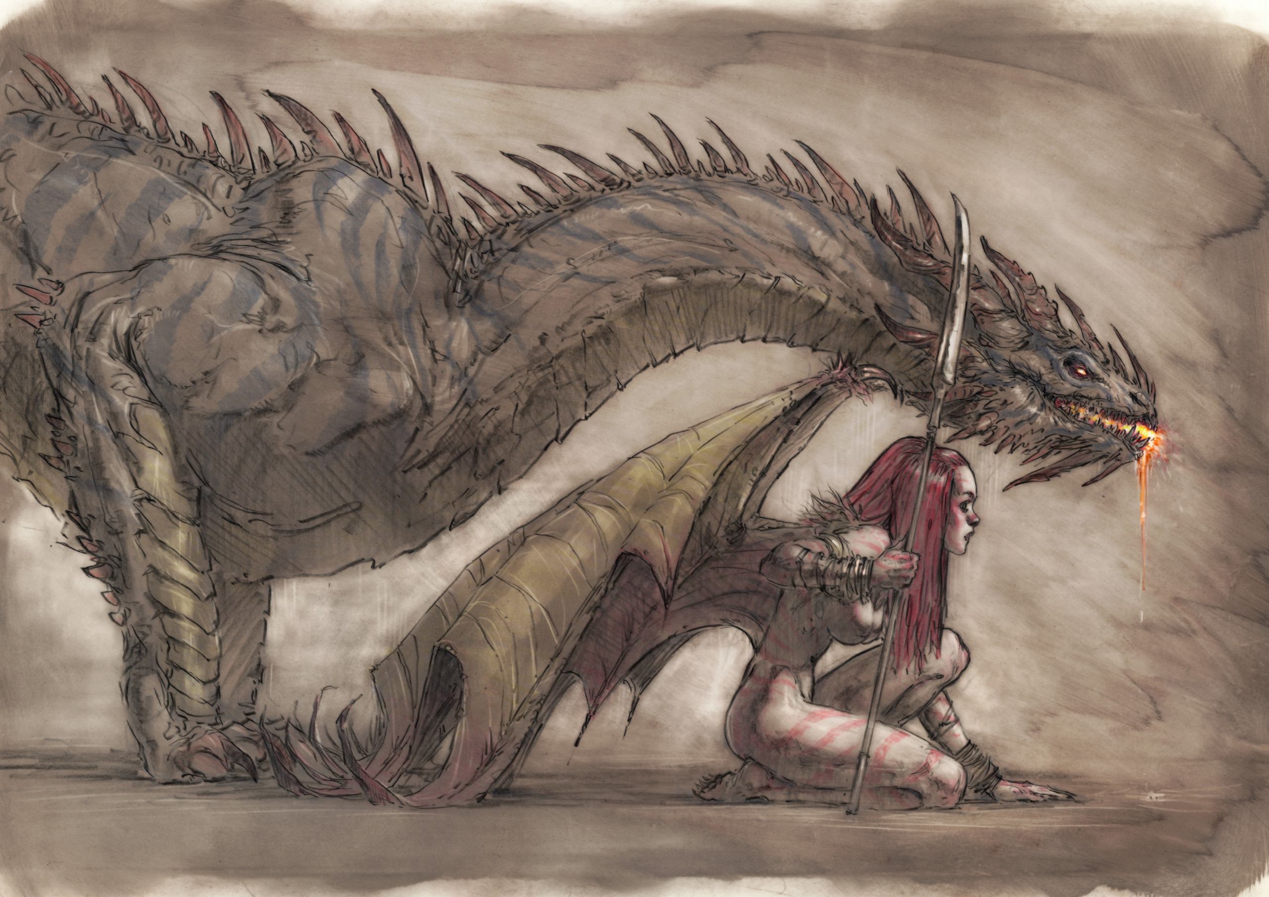 Image de l'artbook Daya de Daniel Landerman. Une guerrière et son dragon.