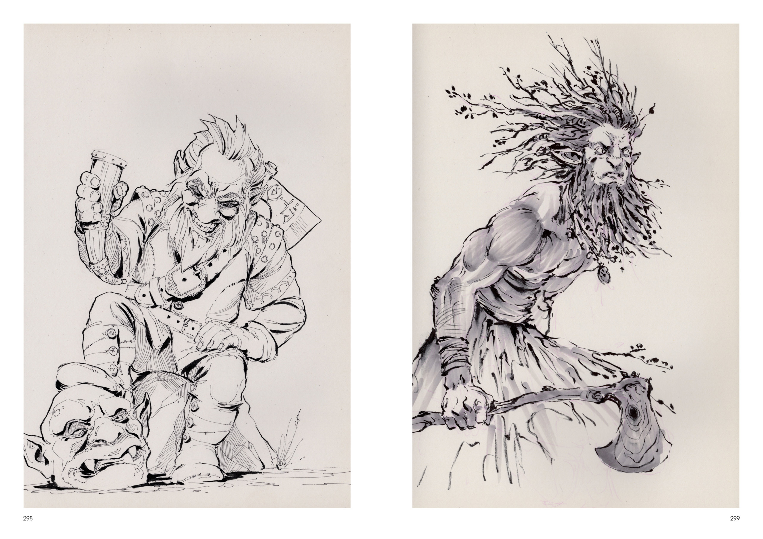 Image de l'artbook Daya de Daniel Landerman. Nain et créature de la forêt.