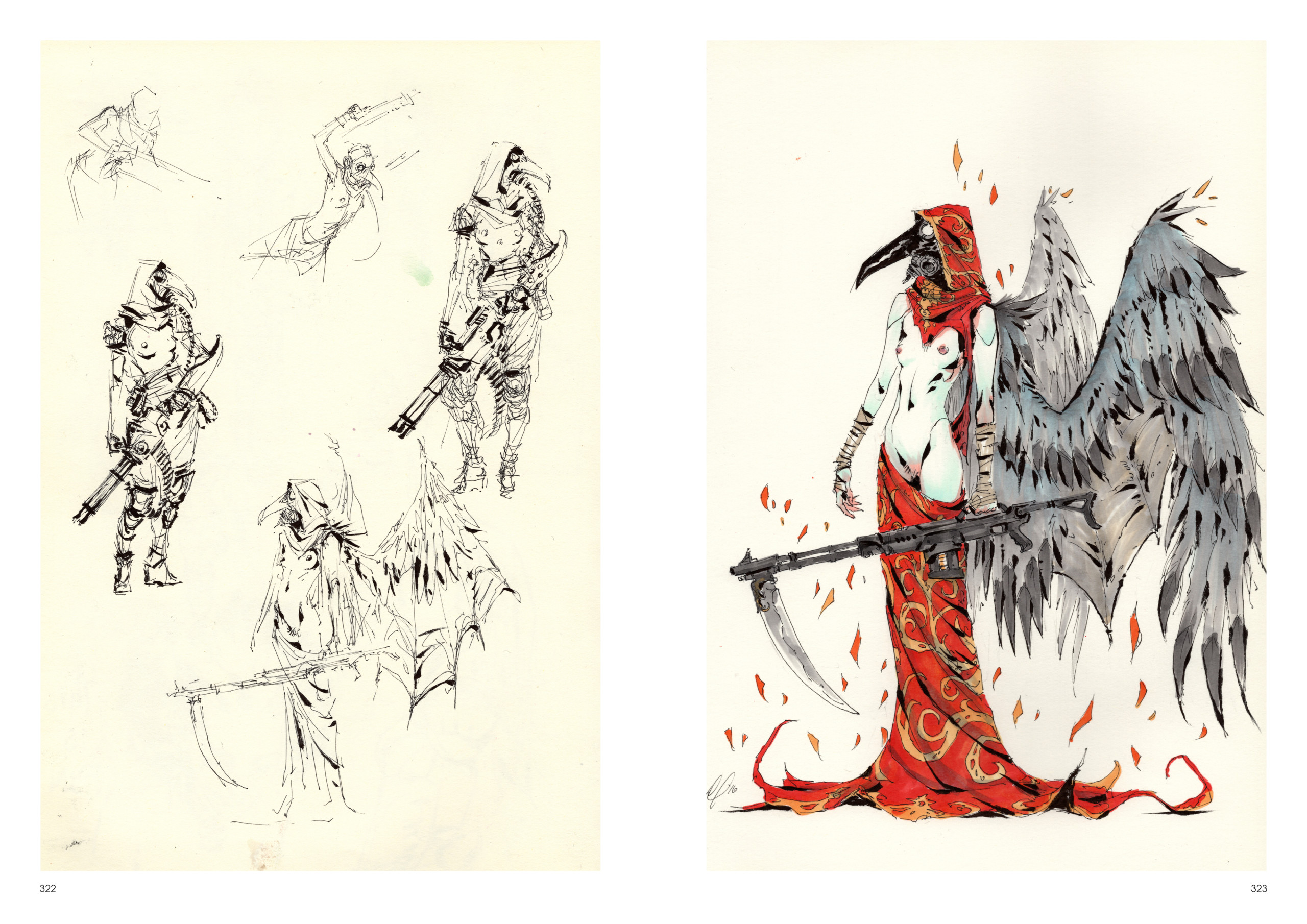 Image de l'artbook Daya de Daniel Landerman. La faucheuse, femme ailée.Image de l'artbook Daya de Daniel Landerman. La faucheuse, femme ailée.