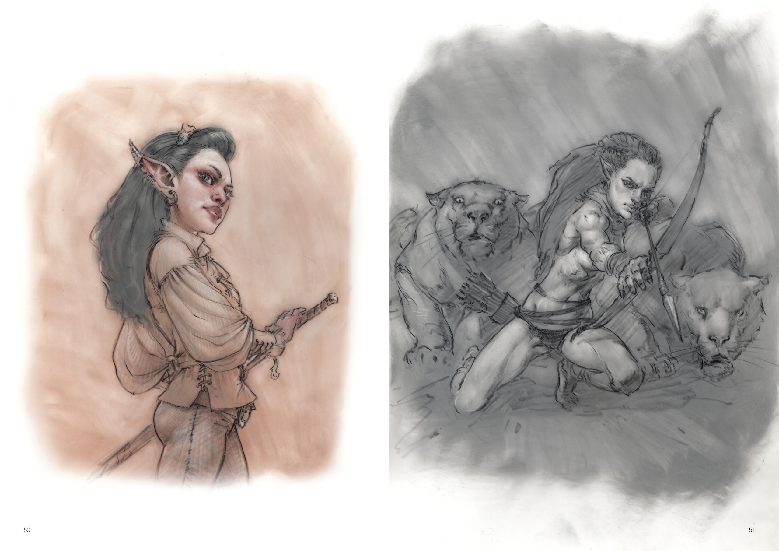 Image de l'artbook Daya de Daniel Landerman. Chasseresse et ses félins.