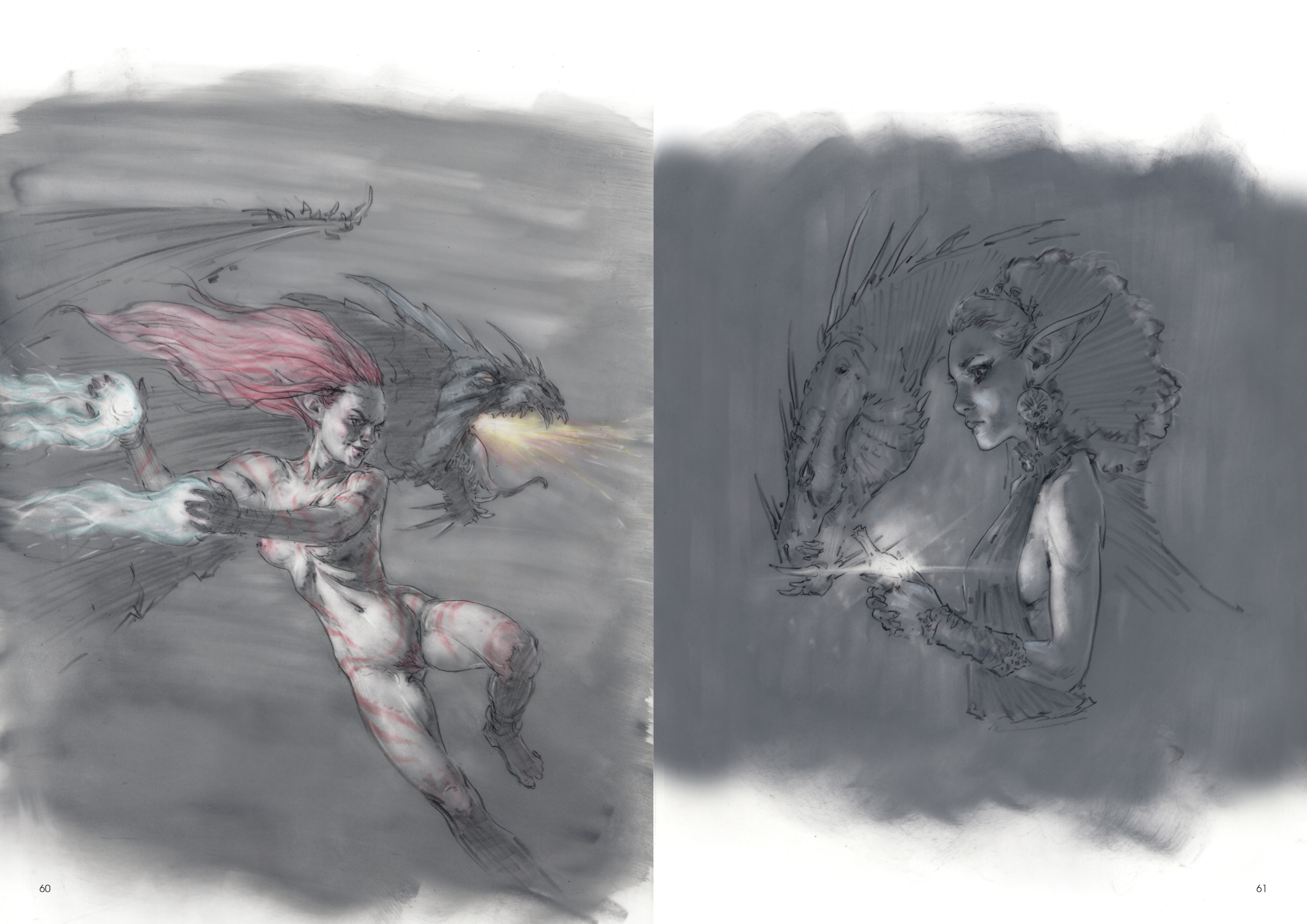 Image de l'artbook Daya de Daniel Landerman. Femmes au dragon.