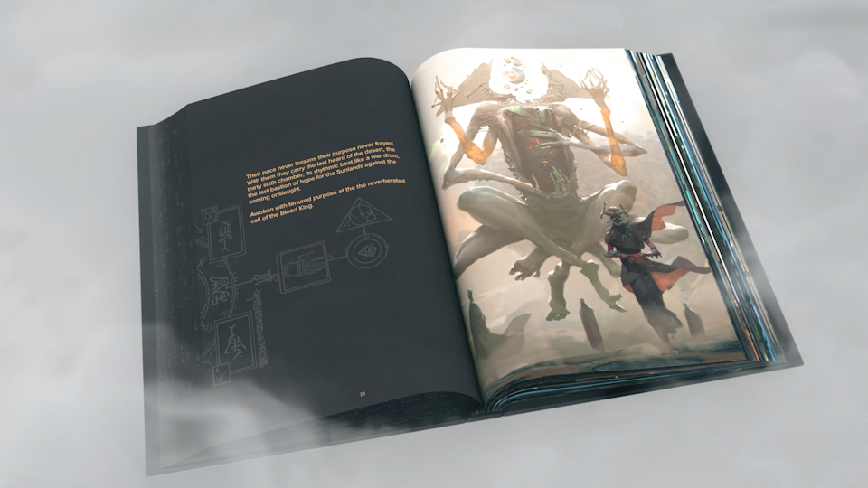 Intérieur de l'artbook Obliskura d'Alex Konstad, le roi de sang.