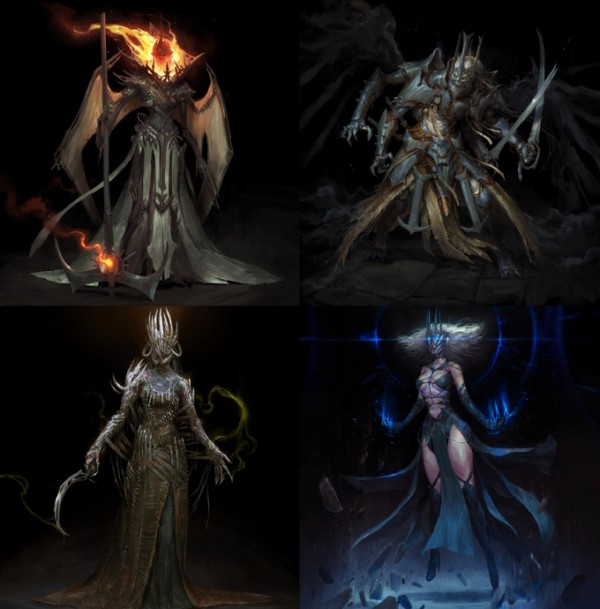 Quatres créatures de la nuit, conçus par le concept artist Björn Hurri pour son livre Abominations.