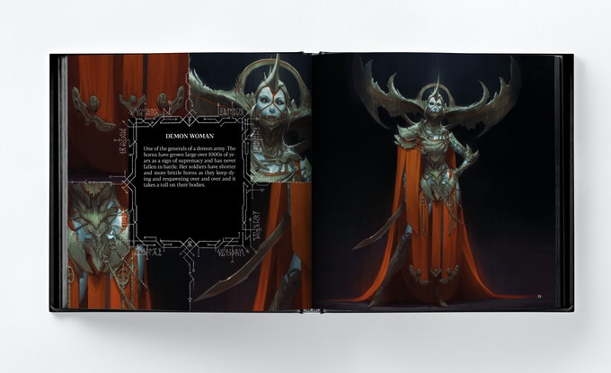 La femme-démon dans Abominations de Bjorn Hurri, un artbook de fantasy noire et d'horreur.