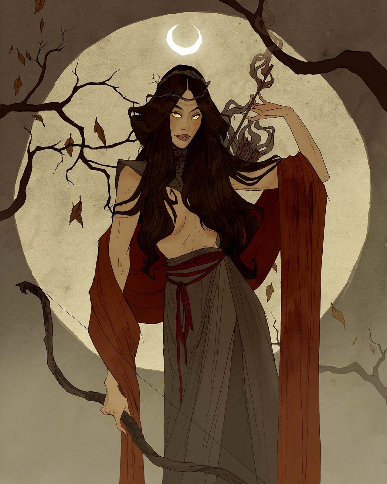 Image de l'artbook Crimson d'Abigail Larson : la lune chasseresse de Diana.