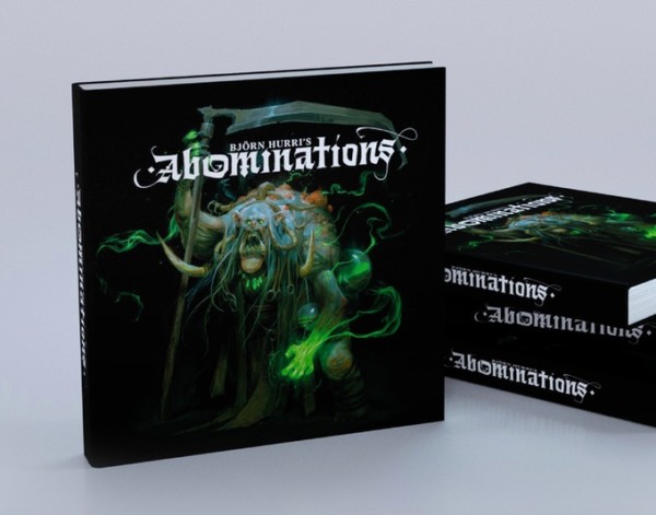 Photo du livre Abominations de Bjorn Hurri, un artbook de fantasy noire et d'horreur.
