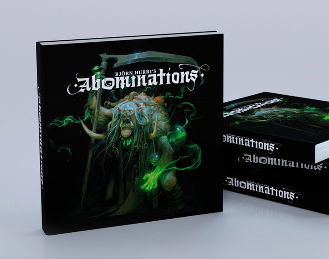 Photo du livre Abominations de Bjorn Hurri, un artbook de fantasy noire et d'horreur.
