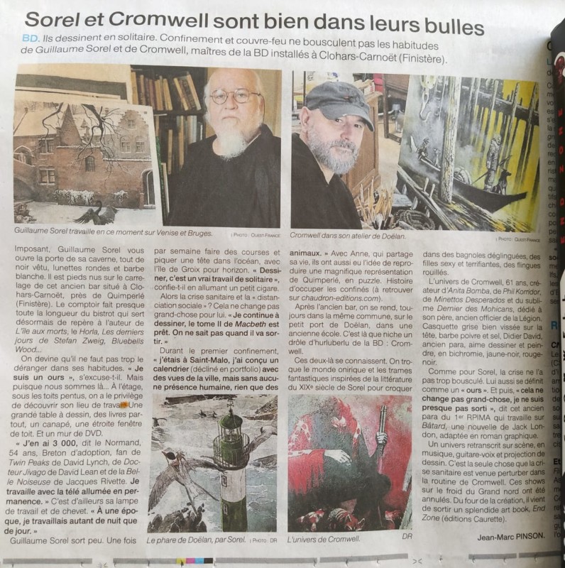 Article de journal sur des auteurs de bande dessinée dans le Finistère en Bretagne.