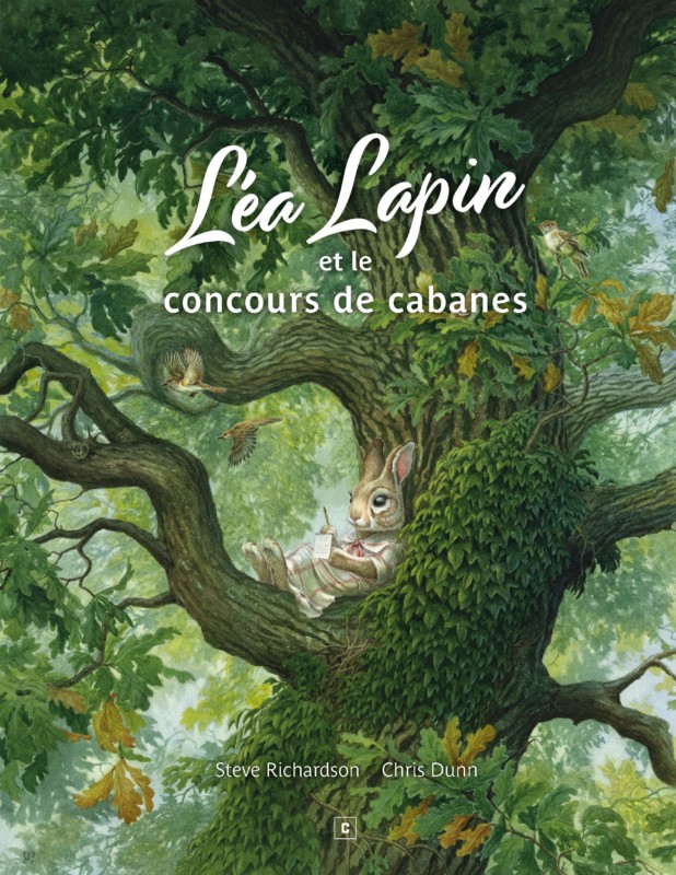 caurette-album-lea-lapin-richardson-dunn-couverture-fr Perchée dans son arbre, Léa Lapin écrit ses idées dans son carnet.