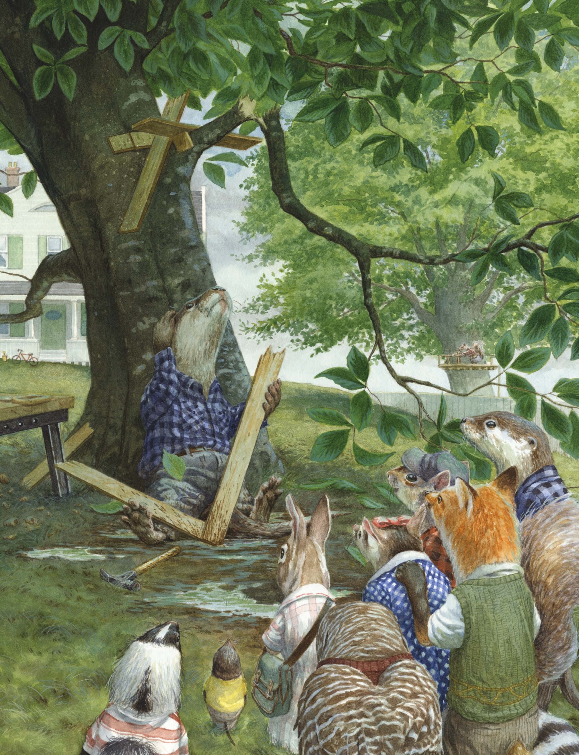 Monsieur Loutre essaie de faire une construction en bois.