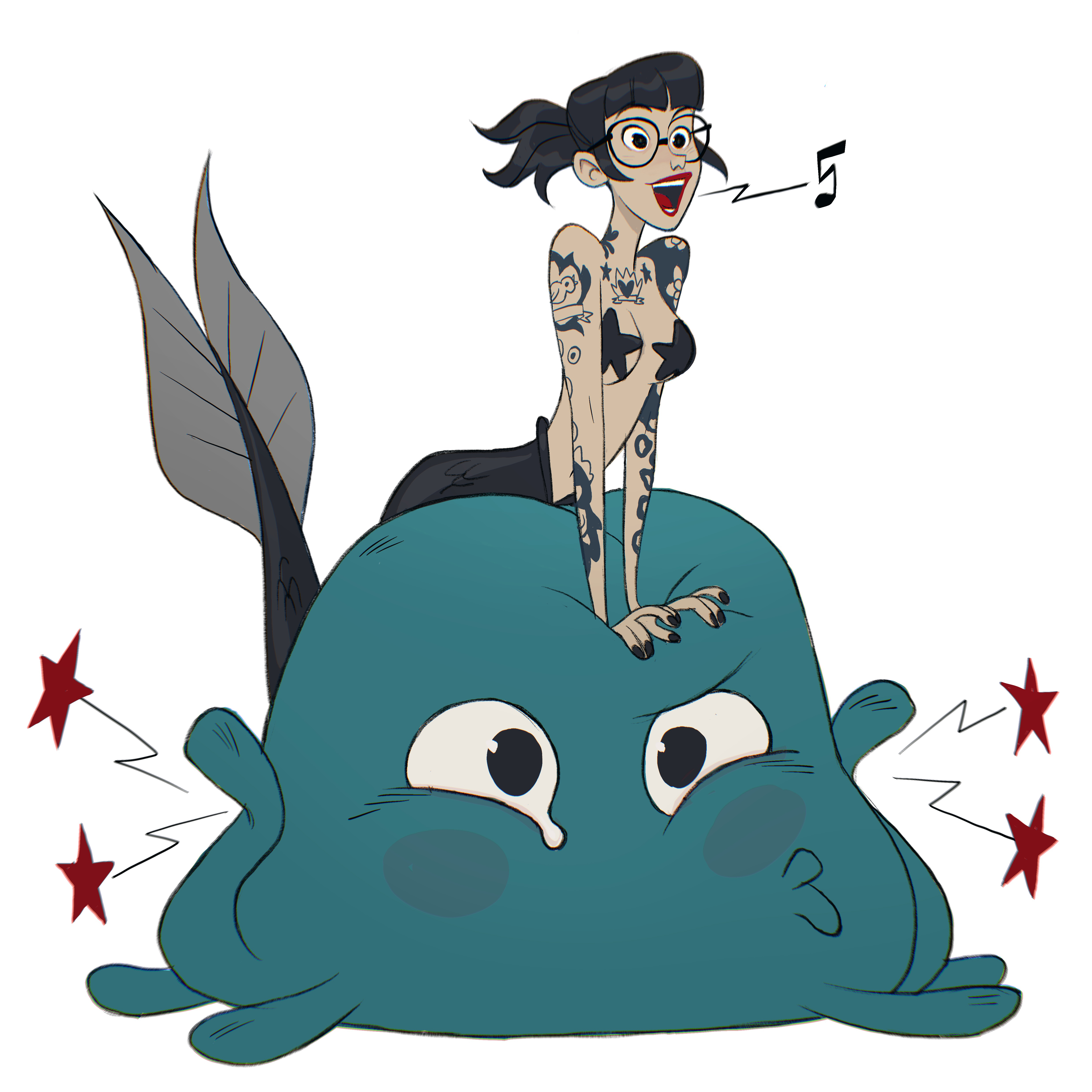 Gürlz : une sirène rock sur une grosse méduse.