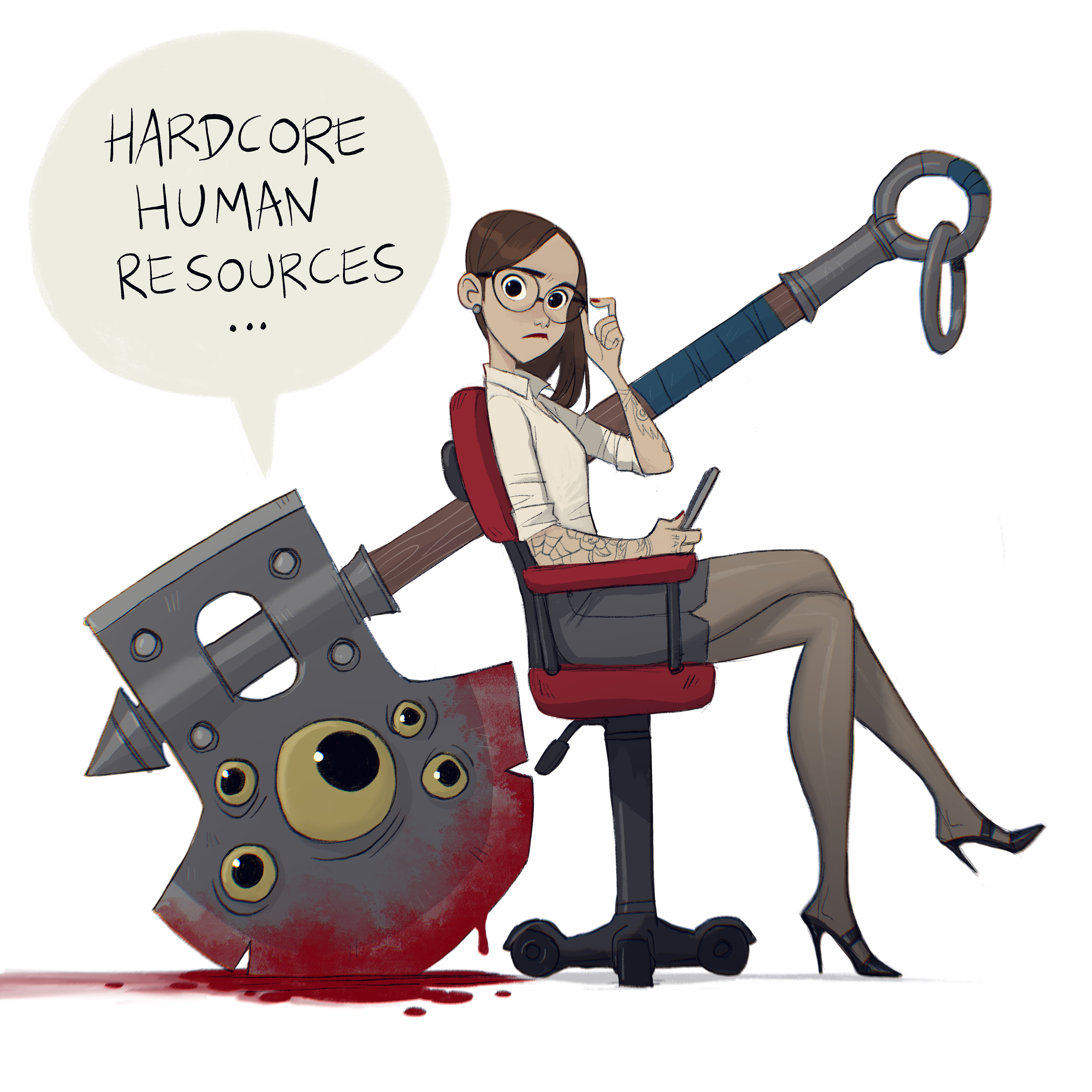 Image de l'artbook Gürlz de Serge Birault. Attention aux RH "Hardcore Human Resources".