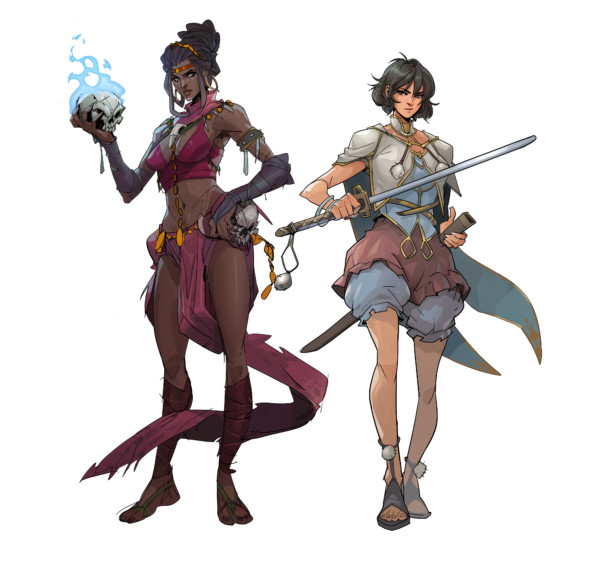 1-white-BG Dessin de deux femmes combattantes pour l'artbook Khat.