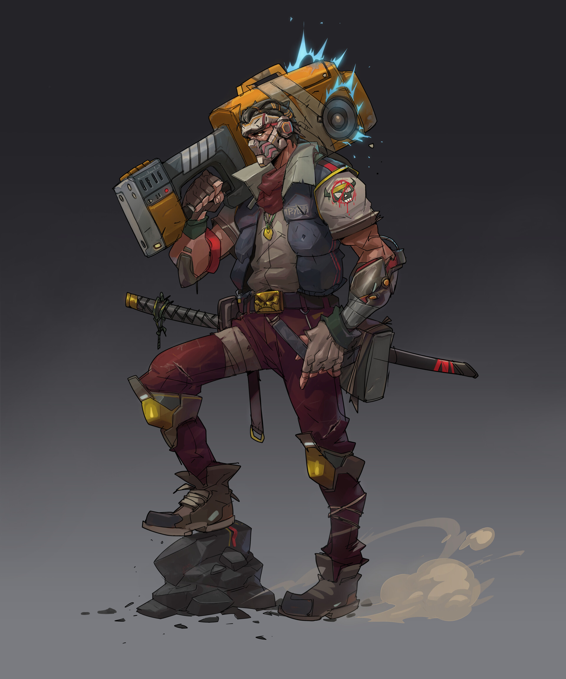 Un homme cyberpunk dessiné par Khat de Hicham Habchi, un artiste marocain passionné de bandes dessinées.