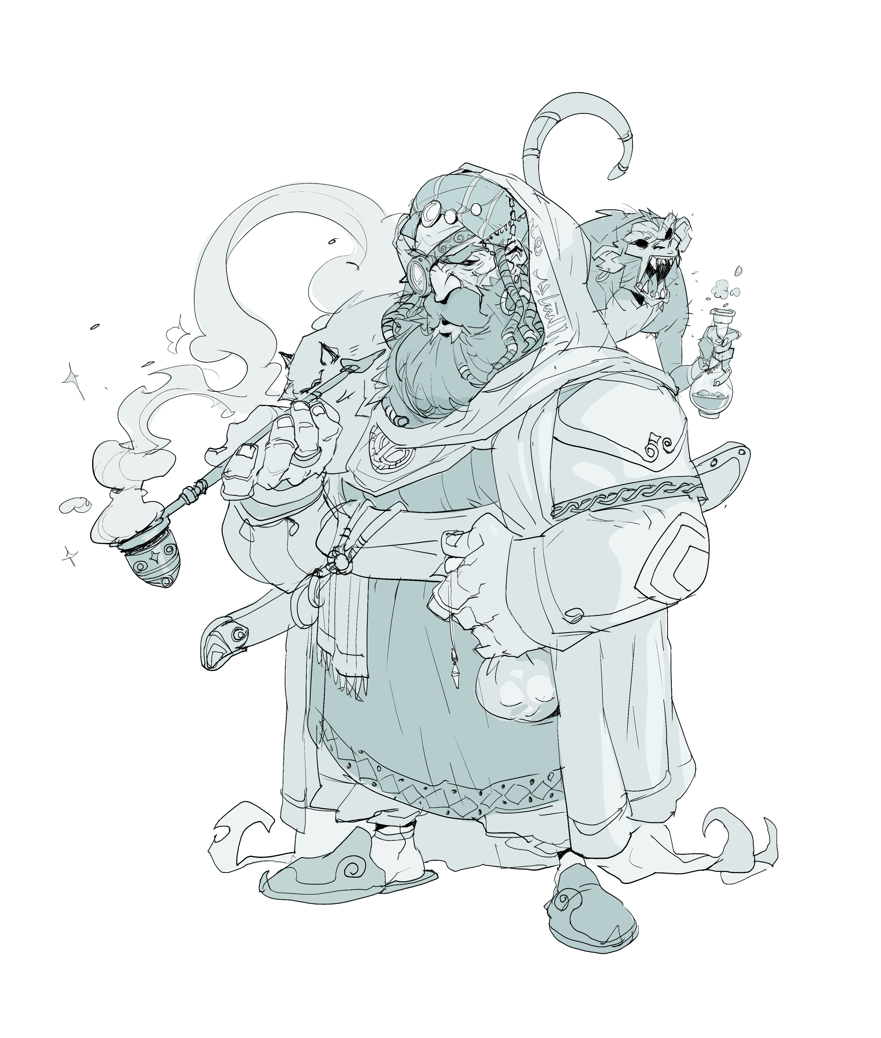 Le dessin d'un nain fantasy dans Khat de Hicham Habchi.